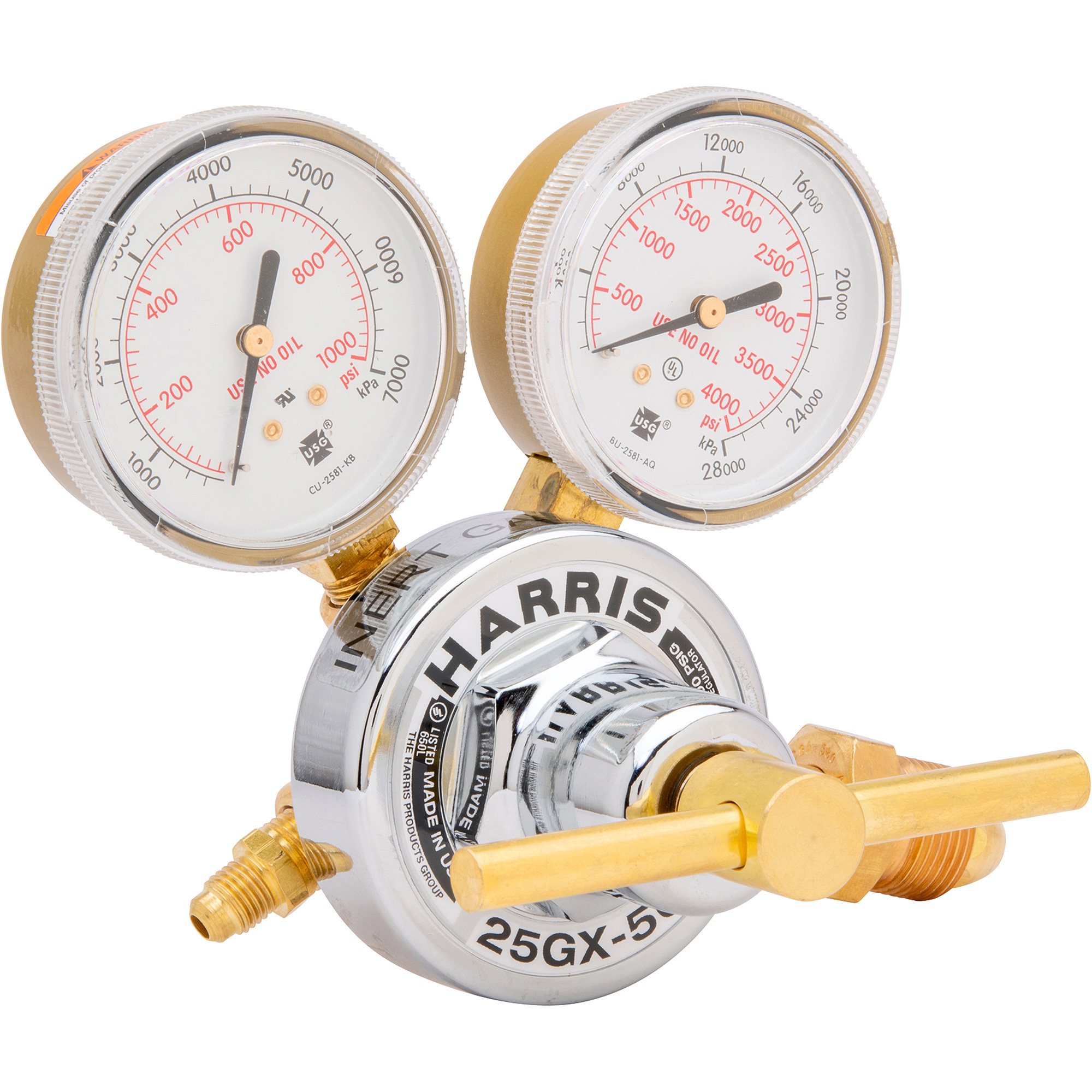 Harris Single-Stage 25GX Argon/Nitrogen/Helium Regulator, 500C PSIG, 580 CGA Fitting, Model# 3000606